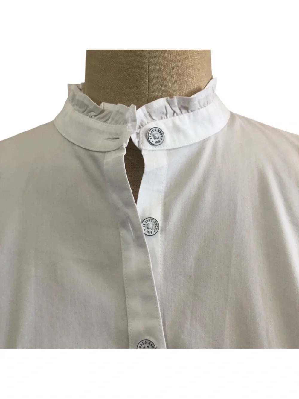 NEW Brooks Brothers Elegant White Ruffled trim collar Cotton/ Stretch Top 8